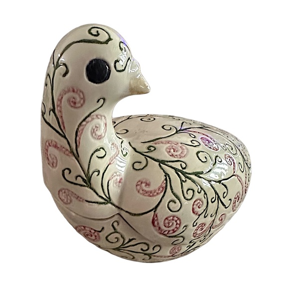 Hand Painted & Engraved Ceramic Dove Bird Trinket Box Dish 7” - Picture 3 of 8